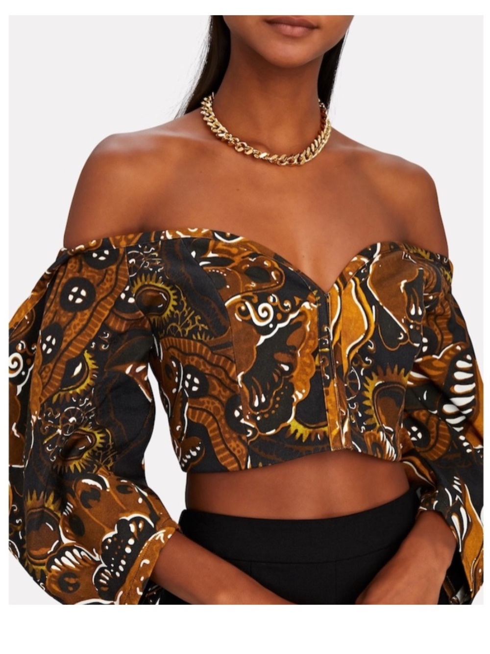 Mara Hoffman Juana Black Brown Abstract Print Cropped Top XXS 00